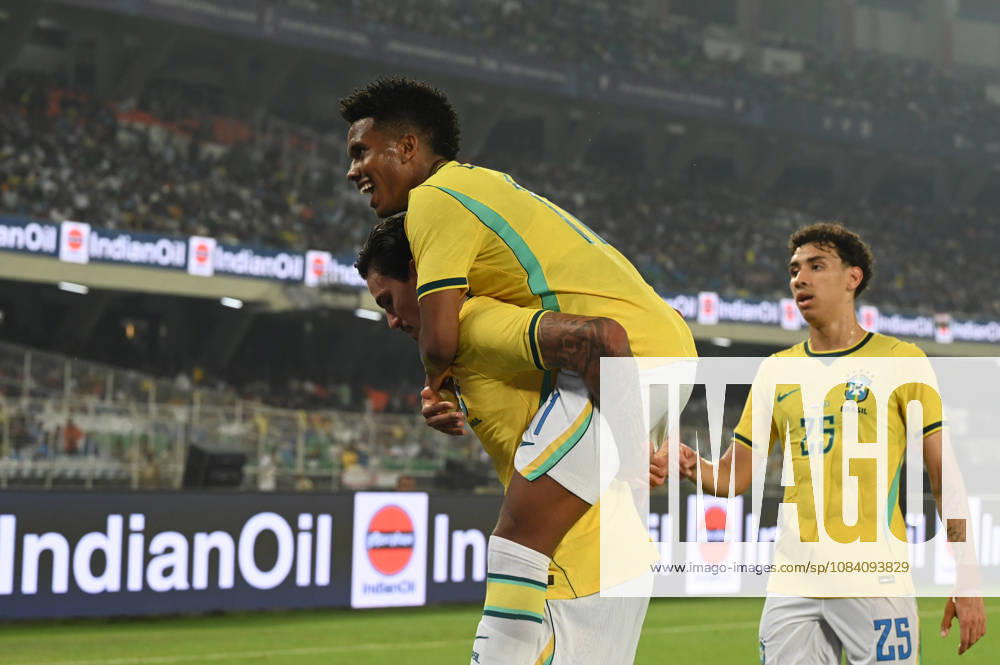 Pedro of Brazil celbraes a goal during FIFA International Friendly, Länderspiel, Nationalmannschaft match against India at Vivekananda Yuva Bharati Stadium on October 3, 2026 in Kolkata, India. (Photo by Samir Jana Hindustan Times ) Kolkata: FIFA International Friendly Match Between Brazil And India At Vivekananda Yuva Bharati Stadium