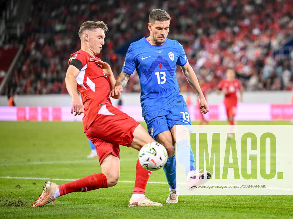 Michel Aebischer (Switzerland) and Erik Janza (Slovenia) battle for the ball during the UEFA Nations League 2026 27 group phase match between Switzerland and Slovenia at Luzern Arena on October 3, 2026 in Lucerne, Switzerland. (Photo by Harry Langer DeFodi Images) -