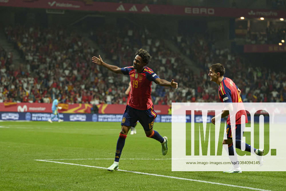 Lamine Yamal seen celebrating after scoring goal during Nations League Division A game between national teams of Spain and Czech Republic (Marta Lopez Ball Raw Images) Oviedo Estadio Carlos Tartiere Spain