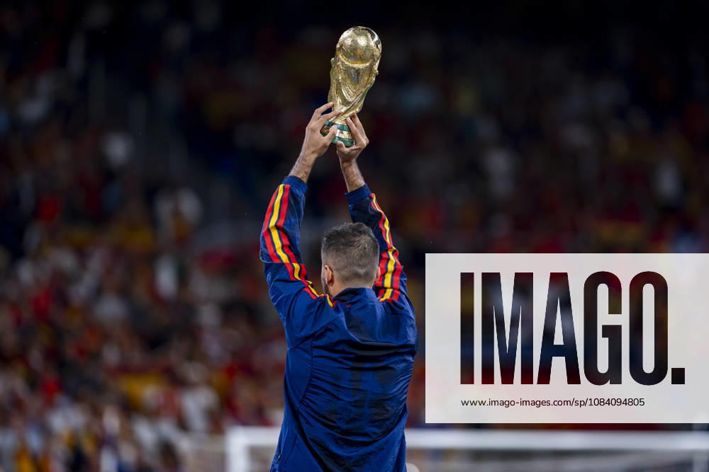 Spain v Czechia - UEFA Nations League 2026 27 Group A3 MD3 OVIEDO, SPAIN - OCTOBER 3: Rodri of Spain lifts the FIFA World Cup, WM, Weltmeisterschaft, Fussball trophy in the stadium before the UEFA Nations League 2026 27 group phase match between Spain and Czechia at Estadio Carlos Tartiere on October 3, 2026 in Oviedo, Spain. Oviedo Estadio Carlos Tartiere Oviedo Spain