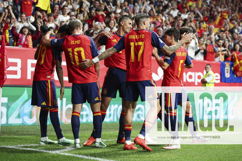 Lamine Yamal of Spain celebrates after scoring his team s first goal with teammates during the UEFA Nations League 2026 27 group phase match between Spain and Czech Republic at Carlos Tartiere stadium on October 03, 2026, in Oviedo, Spain. Oviedo Spain - ZUMAa181 20261003_zaa_a181_070