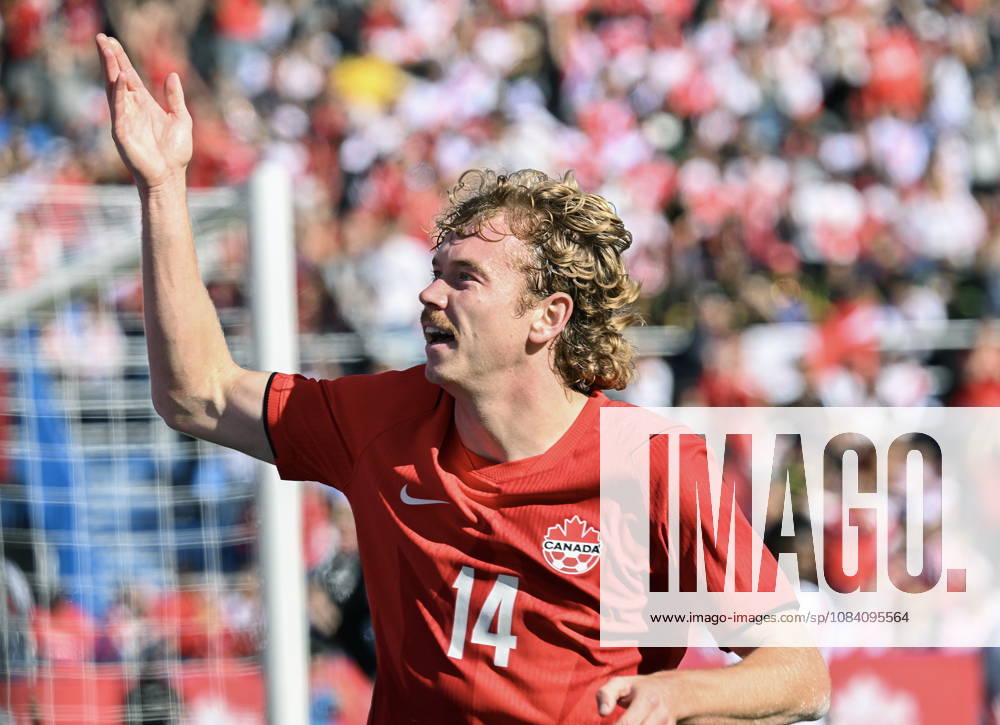 Canada s Jacob Shaffelburg (14) celebrates after scoring against Peru during first half International Friendly, Länderspiel, Nationalmannschaft soccer action in Montreal, on Saturday, Oct. 3, 2026. Canada News - October 3, 2026 - ZUMAc35_ 20261003_zaf_c35_030