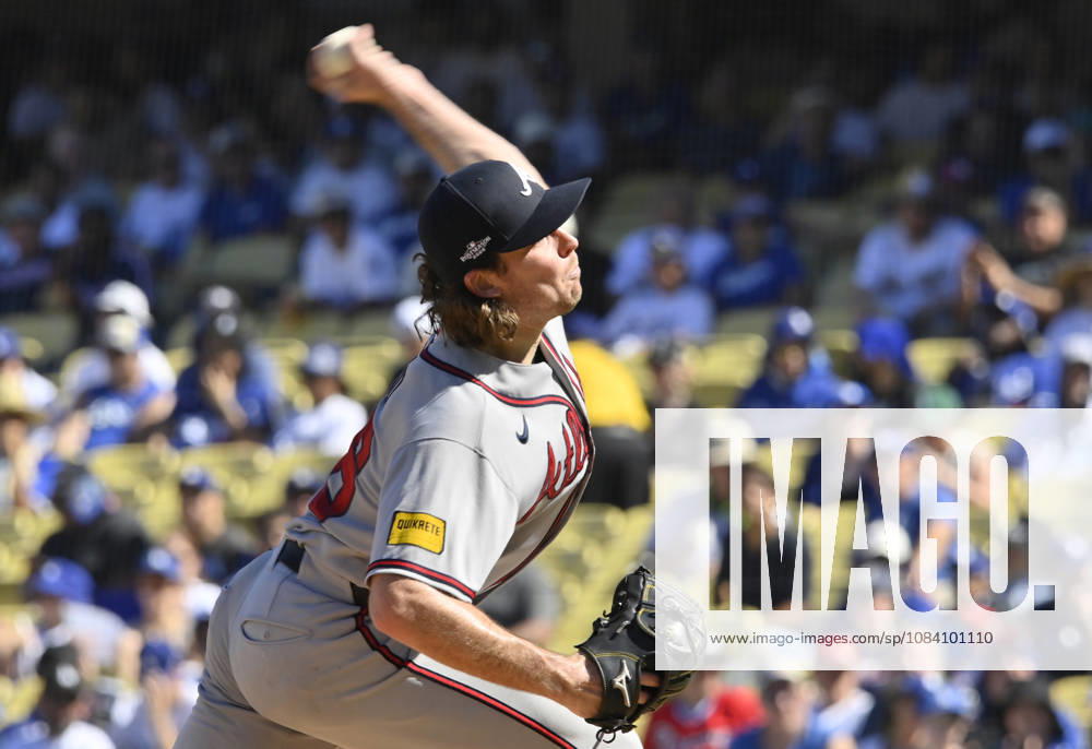 Atlanta Braves starting pitcher Dylan Dodd throws a pitch in the first inning against the Los Angeles Dodgers in game one of the National League Division Series at Dodger Stadium on Saturday, October 3, 2026 in Los Angeles, California. LAP202610033005 JIMxRUYMEN