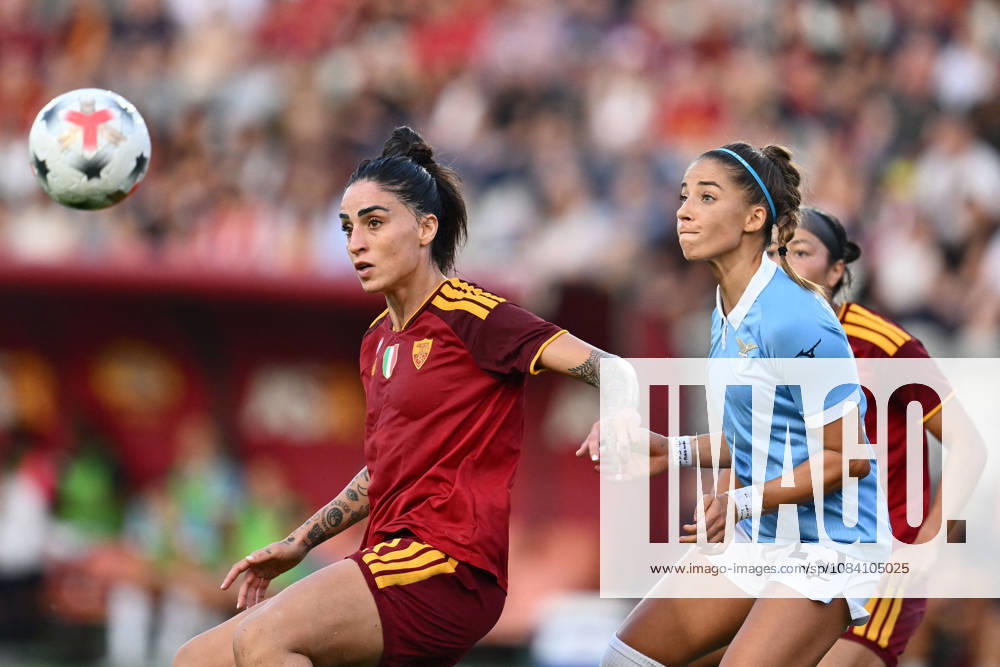 SOCCER - Women s Serie A - AS Roma vs. SS Lazio Women Photo by IPA ABACAPRESS.COM89273248 - Martina Piemonte of A.S. Roma Femminile and Eleonora Goldoni of S.S. Lazio Women are in action during the Serie A Women Athora, Match Day 2, between A.S. Roma and S.S. Lazio Women, at the Tre Fontane Stadium on October 3, 2026, in Rome, Italy. Rome Italy