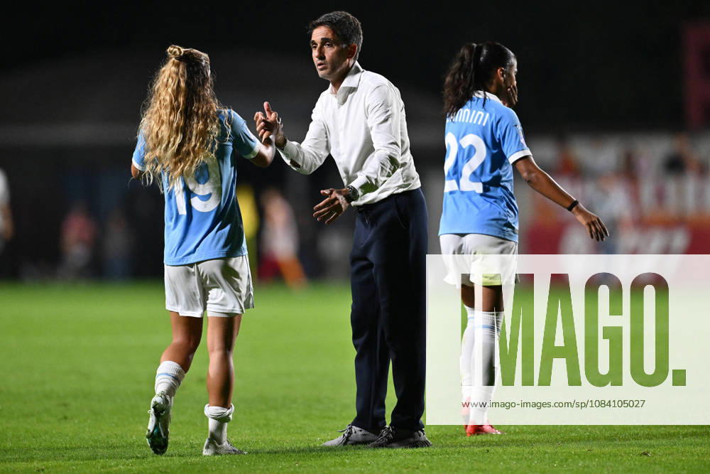 SOCCER - Women s Serie A - AS Roma vs. SS Lazio Women Photo by IPA ABACAPRESS.COM89273246 - Manuela Sciabica of S.S. Lazio Women and Gianluca Grassadonia, head coach of S.S. Lazio Women, at the end of the Serie A Women Athora match, Match Day 2, between A.S. Roman and S.S. Lazio Women, at the Tre Fontane Stadium on October 3, 2026, in Rome, Italy. Rome Italy