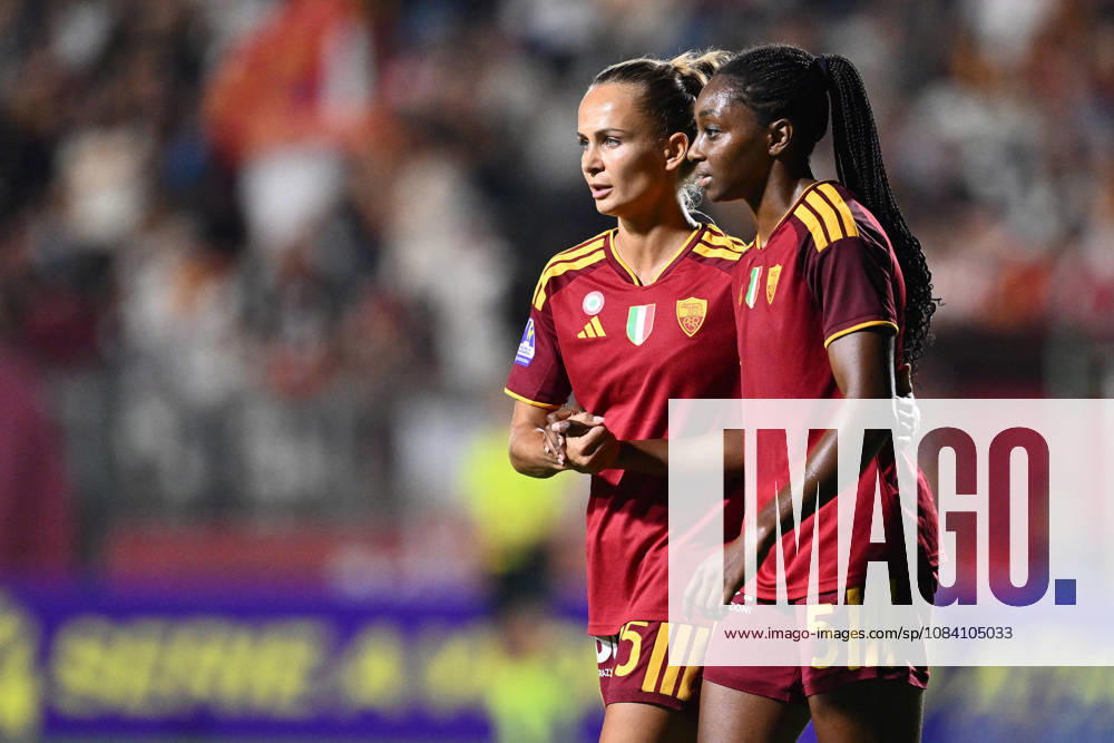 SOCCER - Women s Serie A - AS Roma vs. SS Lazio Women Photo by IPA ABACAPRESS.COM89273249 - Frederikke Thogersen of A.S. Roma Femminile and Maya Antoine of A.S. Roma Femminile at the end of the Serie A Women Athora match, Match Day 2, between A.S. Roma Women and S.S. Lazio Women, at the Tre Fontane Stadium on October 3, 2026, in Rome, Italy. Rome Italy