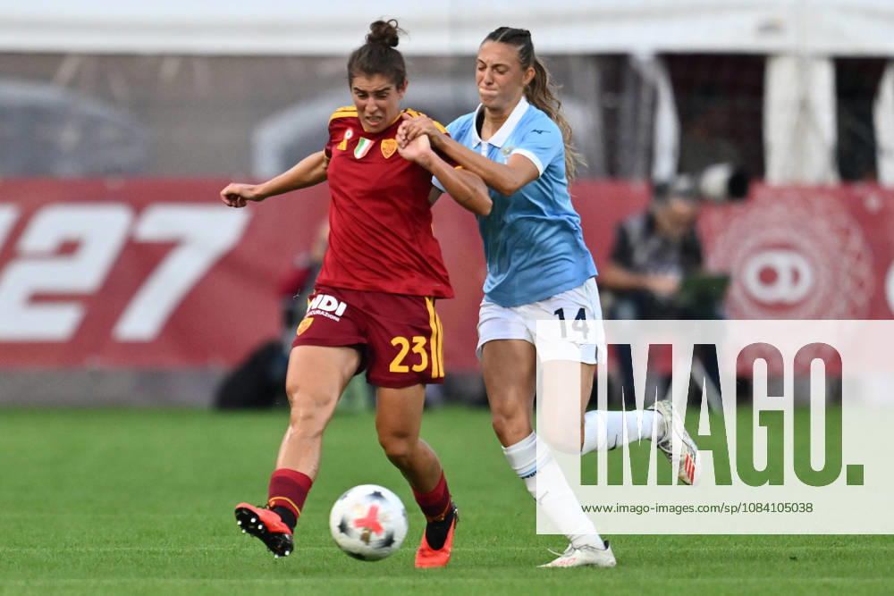 SOCCER - Women s Serie A - AS Roma vs. SS Lazio Women Photo by IPA ABACAPRESS.COM89273242 - Martina Zanoli of S.S. Lazio Women and Valentina Bergamaschi of A.S. Roma Femminile are in action during the Serie A Women Athora, Match Day 2, between A.S. Roma and S.S. Lazio Women, at the Tre Fontane Stadium on October 3, 2026, in Rome, Italy. Rome Italy