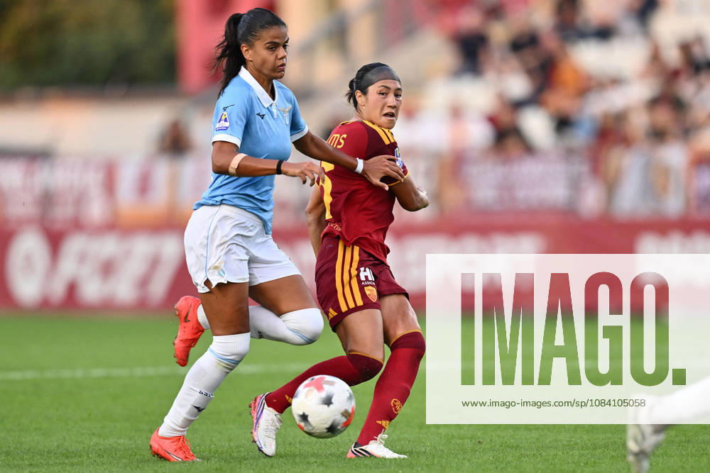 SOCCER - Women s Serie A - AS Roma vs. SS Lazio Women Photo by IPA ABACAPRESS.COM89273254 - Carola Zannini of S.S. Lazio Women and Maya Loren Doms of A.S. Roma Femminile are in action during the Serie A Women Athora, Match Day 2, between A.S. Roma and S.S. Lazio Women, at the Tre Fontane Stadium on October 3, 2026, in Rome, Italy. Rome Italy