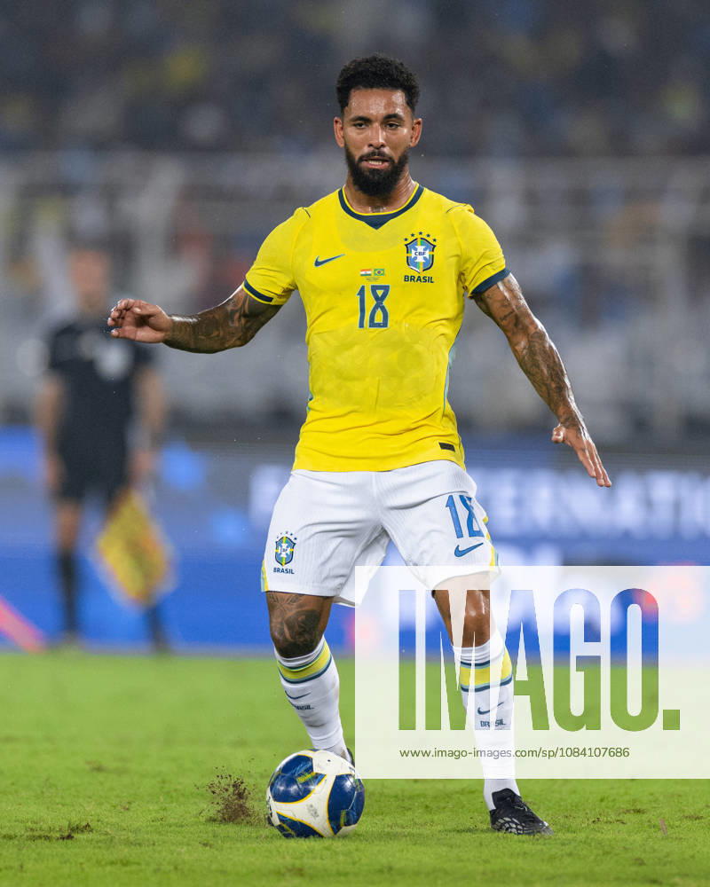 Douglas Luiz Soares de Paulo of Brazil looks on during friendly match between India and Brazil at the Vivekananda Yuba Bharati Krirangan (VYBK) Stadium in Kolkata, India on 3rd October, 2026