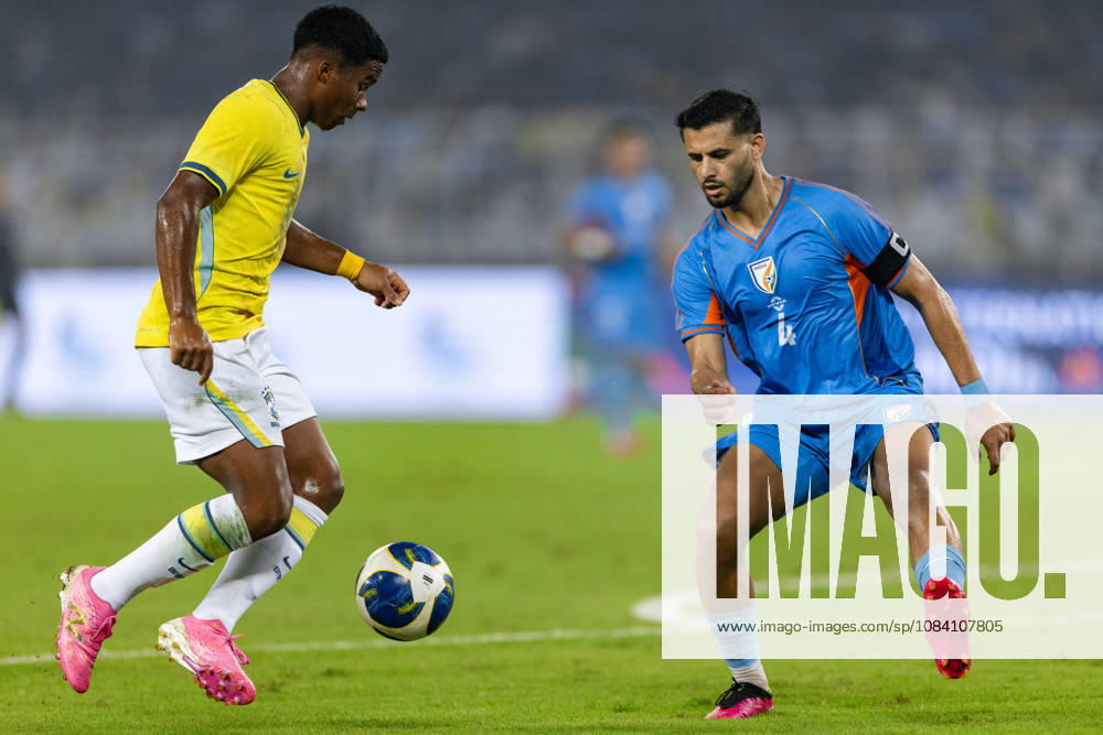 Endrick Felipe Moreira de Sousa of Brazil controls the ball during friendly match between India and Brazil at the Vivekananda Yuba Bharati Krirangan (VYBK) Stadium in Kolkata, India on 3rd October, 2026