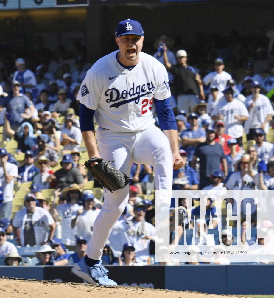 Los Angeles Dodgers starting pitcher Tarik Skubal reacts after recording the last out h in the fifth inning against the Atlanta Braves in game one of the National League Division Series at Dodger Stadium on Saturday, October 3, 2026 in Los Angeles, California. LAP20261003801 JIMxRUYMEN
