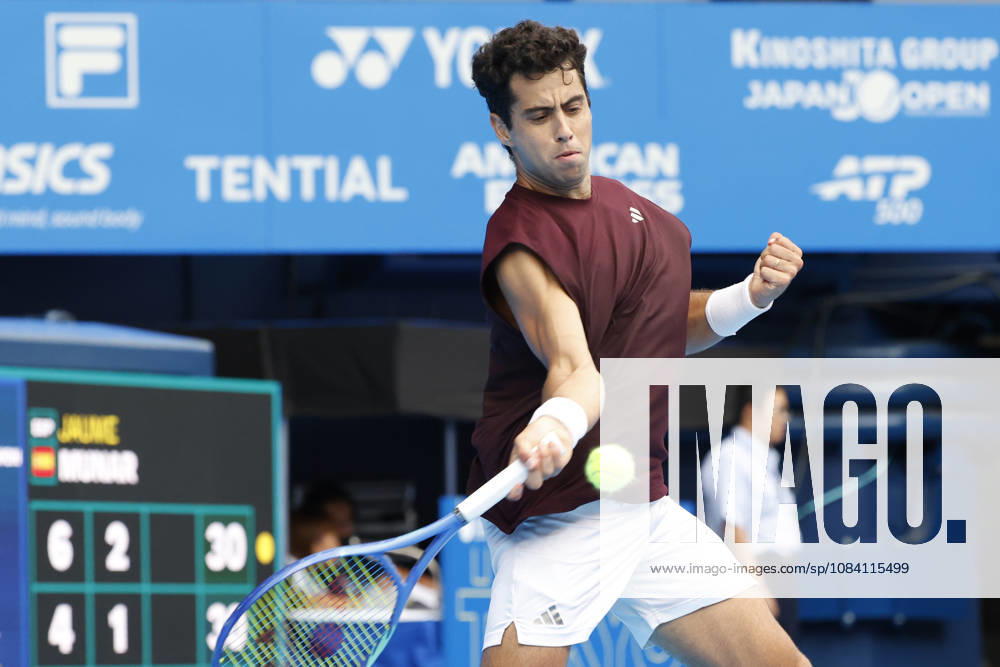 Jaume Munar (Spain) returns a shot against Kyrian Jacquet (France) during their Quarter-final match at the Kinoshita Group Japan Open Tennis Championships at Ariake Colosseum in Tokyo. The tournament runs from September 29 to October 6. Munar won 6-4, 6-2. Tennis 2026:Jaume Munar Battles Kyrian Jacquet In Japan Open - ZUMAm191 20261004_aap_m191_006
