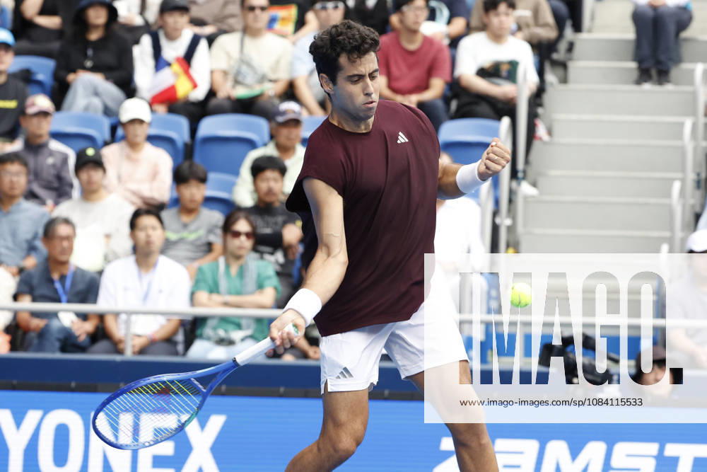 Jaume Munar (Spain) returns a shot against Kyrian Jacquet (France) during their Quarter-final match at the Kinoshita Group Japan Open Tennis Championships at Ariake Colosseum in Tokyo. The tournament runs from September 29 to October 6. Munar won 6-4, 6-2. Tennis 2026:Jaume Munar Battles Kyrian Jacquet In Japan Open - ZUMAm191 20261004_aap_m191_017