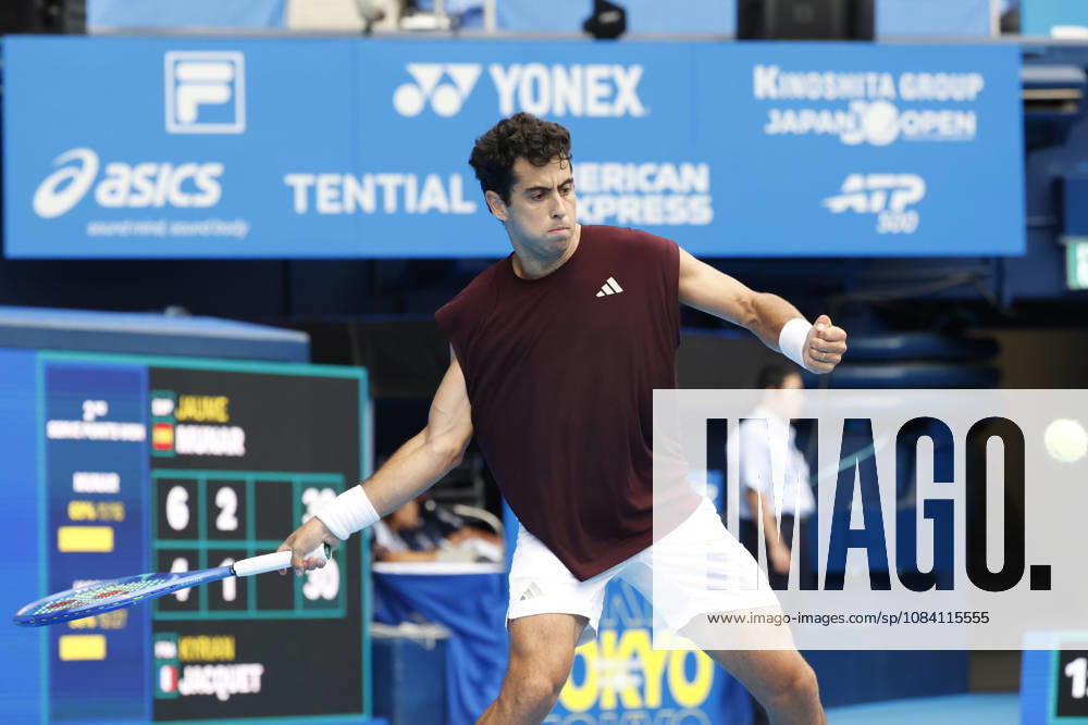 Jaume Munar (Spain) returns a shot against Kyrian Jacquet (France) during their Quarter-final match at the Kinoshita Group Japan Open Tennis Championships at Ariake Colosseum in Tokyo. The tournament runs from September 29 to October 6. Munar won 6-4, 6-2. Tennis 2026:Jaume Munar Battles Kyrian Jacquet In Japan Open - ZUMAm191 20261004_aap_m191_019