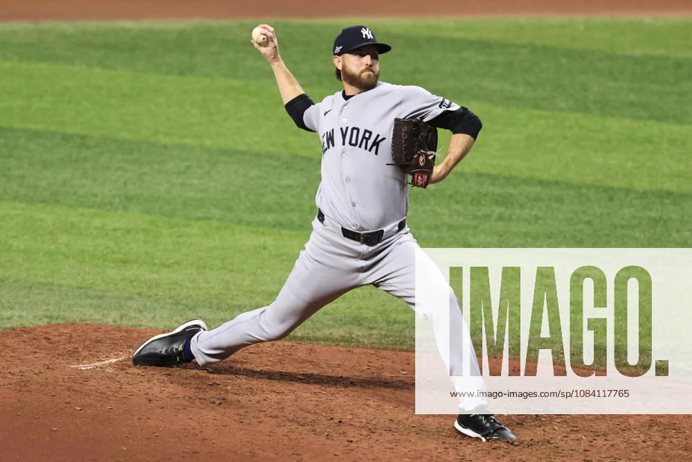 New York Yankees pitcher Paul Blackburn (58) delivers a pitch in the seventh inning of game one of the ALDS for the 2026 MLB, Baseball Herren, USA Playoffs against the Tampa Bay Rays on October 3, 2026 at Tropicana Field. The Rays beat the Yankees 1-0. St. Petersburg USA - ZUMAh180 20261003_zsp_h180_108