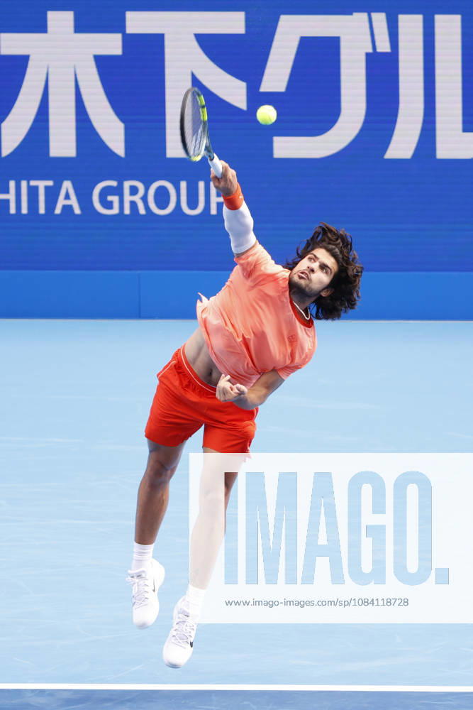 Carlos Alcaraz (Spain) serves against Denis Shapovalov (Canada) during their quarterfinal match at the Kinoshita Group Japan Open Tennis Championships at Ariake Colosseum in Tokyo. Shapovalov suffered an injury, forcing him to retire early in the second set. The tournament runs from September 29 to October 6. Alcaraz won 7-6(3), 2-1 Tokyo Japan - ZUMAm191 20261004_aap_m191_081