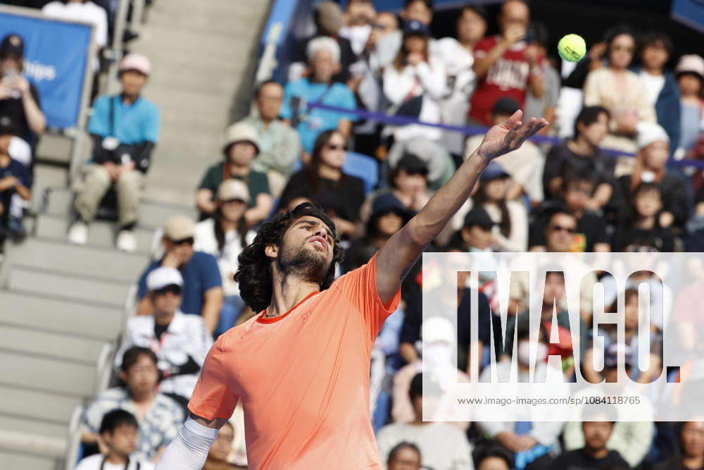 Carlos Alcaraz (Spain) serves against Denis Shapovalov (Canada) during their quarterfinal match at the Kinoshita Group Japan Open Tennis Championships at Ariake Colosseum in Tokyo. Shapovalov suffered an injury, forcing him to retire early in the second set. The tournament runs from September 29 to October 6. Alcaraz won 7-6(3), 2-1 Tokyo Japan - ZUMAm191 20261004_aap_m191_074