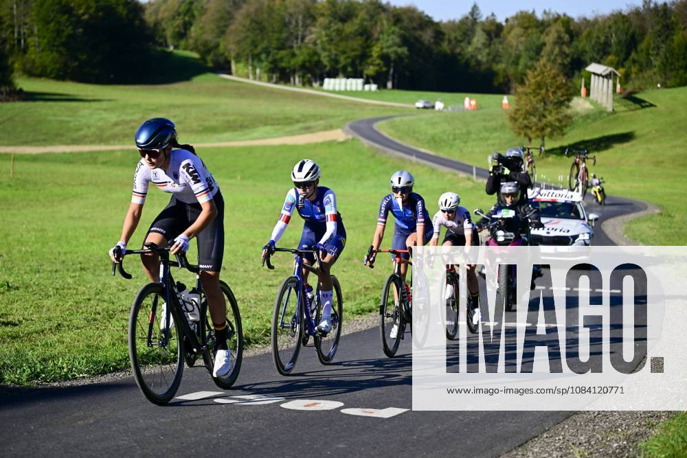 UEC 2026 Road European Championships Ljubljana 04 10 2026 LJUBLJANA, SLOVENIA - OCTOBER 04 : Dworatzek Klara (DEU) , Ballan Azzurra (ITA) , Lestrade Morgane (FRA) and Burger Leni (DEU) are leading an escape during the Women Junior cycling road race at the 2026 UEC Road European Championships, an UCI Continental Championships cycling race of 66,3 km with start and finish in Sencur on October 4, 2026 in Ljubljana, Slovenia, 04 10 2026 Ljubljana Slovenia