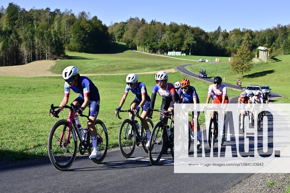 UEC 2026 Road European Championships Ljubljana 04 10 2026 LJUBLJANA, SLOVENIA - OCTOBER 04 : A french participant is leading the group during the Women Junior cycling road race at the 2026 UEC Road European Championships, an UCI Continental Championships cycling race of 66,3 km with start and finish in Sencur on October 4, 2026 in Ljubljana, Slovenia, 04 10 2026 Ljubljana Slovenia