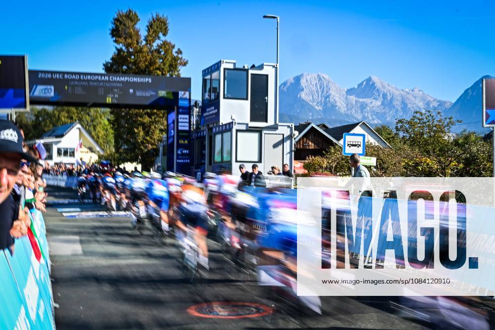 The pack of riders pictured in action during the junior women Road Race race (66,3 km) at the cycling UEC Road European Championships, in Ljubljana, Slovenia Sunday 4 October 2026. The UEC Road European Championships are taking place from 02 to 07 October in Ljubljana, Slovenia. DAVIDxPINTENS x188681542x