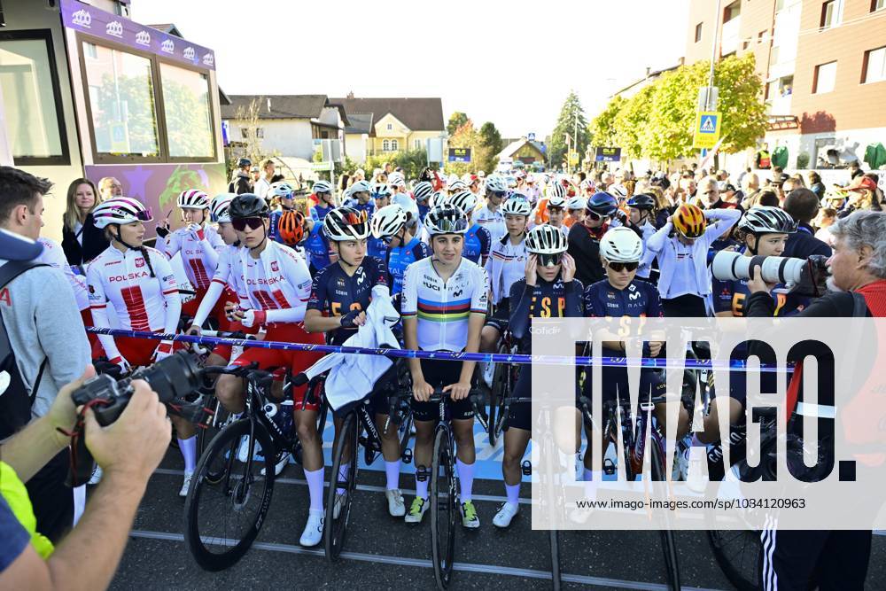UEC 2026 Road European Championships Ljubljana 04 10 2026 LJUBLJANA, SLOVENIA - OCTOBER 04 : Illustration picture showing the start with world champion Neira Dominguez (ESP) pictured during the Women Junior cycling road race at the 2026 UEC Road European Championships, an UCI Continental Championships cycling race of 66,3 km with start and finish in Sencur on October 4, 2026 in Ljubljana, Slovenia, 04 10 2026 Ljubljana Slovenia