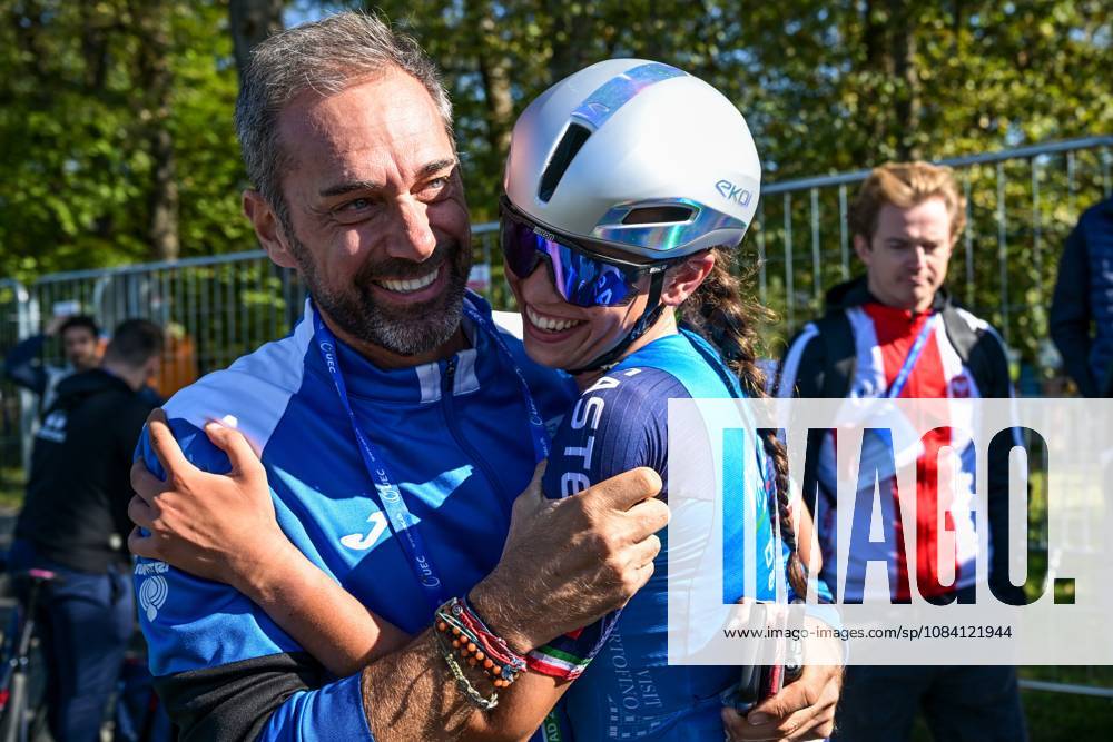 Italian Azzurra Ballan celebrates after winning the junior women Road Race race (66,3 km) at the cycling UEC Road European Championships, in Ljubljana, Slovenia Sunday 4 October 2026. The UEC Road European Championships are taking place from 02 to 07 October in Ljubljana, Slovenia. DAVIDxPINTENS x188683225x