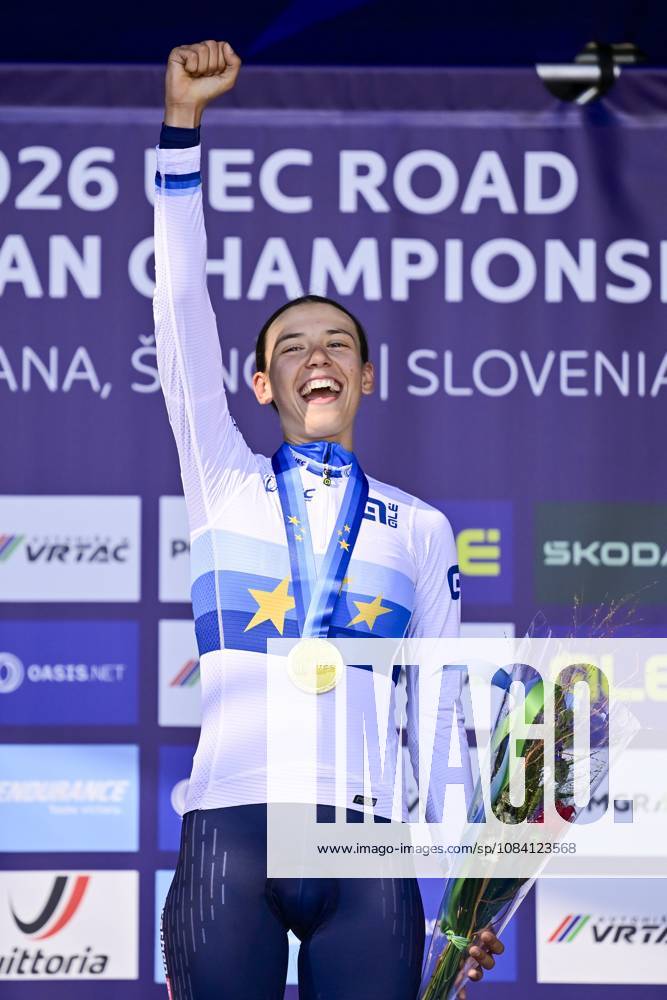 UEC 2026 Road European Championships Ljubljana 04 10 2026 LJUBLJANA, SLOVENIA - OCTOBER 04 : Ballan Azzurra (ITA) pictured during the podium ceremony after the Women Junior cycling road race at the 2026 UEC Road European Championships, an UCI Continental Championships cycling race of 66,3 km with start and finish in Sencur on October 4, 2026 in Ljubljana, Slovenia, 04 10 2026 Ljubljana Slovenia