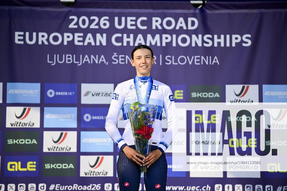 UEC 2026 Road European Championships Ljubljana 04 10 2026 LJUBLJANA, SLOVENIA - OCTOBER 04 : Ballan Azzurra (ITA) pictured during the podium ceremony after the Women Junior cycling road race at the 2026 UEC Road European Championships, an UCI Continental Championships cycling race of 66,3 km with start and finish in Sencur on October 4, 2026 in Ljubljana, Slovenia, 04 10 2026 Ljubljana Slovenia