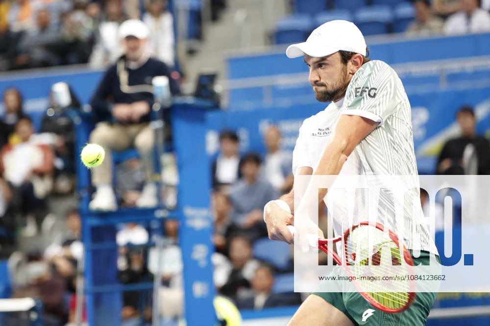 Valentin Vacherot (Monaco) returns a shot against Arthur Fils (France) during their quarterfinal match at the Kinoshita Group Japan Open Tennis Championships at Ariake Colosseum in Tokyo. The tournament runs from September 29 to October 6. Vacherot won 7-5, 4-6, 6-4. Tokyo Japan - ZUMAm191 20261004_aap_m191_103