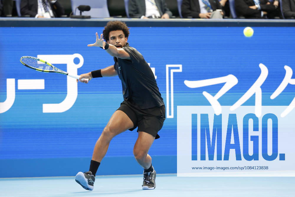 Arthur Fils (France) returns a shot against Valentin Vacherot (Monaco) during their quarterfinal match at the Kinoshita Group Japan Open Tennis Championships at Ariake Colosseum in Tokyo. The tournament runs from September 29 to October 6. Vacherot won 7-5, 4-6, 6-4. Tokyo Japan - ZUMAm191 20261004_aap_m191_123