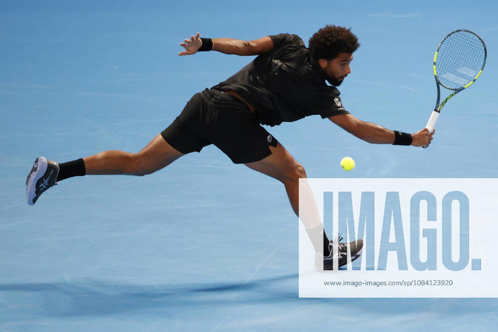 Arthur Fils (France) returns a shot against Valentin Vacherot (Monaco) during their quarterfinal match at the Kinoshita Group Japan Open Tennis Championships at Ariake Colosseum in Tokyo. The tournament runs from September 29 to October 6. Vacherot won 7-5, 4-6, 6-4. Tokyo Japan - ZUMAm191 20261004_aap_m191_117