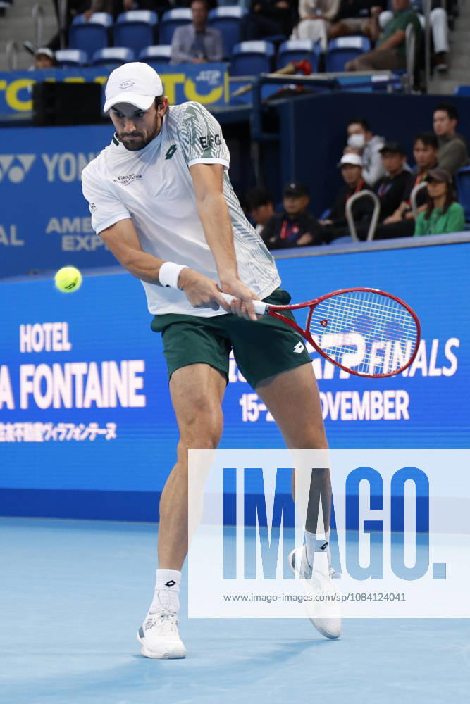 Valentin Vacherot (Monaco) returns a shot against Arthur Fils (France) during their quarterfinal match at the Kinoshita Group Japan Open Tennis Championships at Ariake Colosseum in Tokyo. The tournament runs from September 29 to October 6. Vacherot won 7-5, 4-6, 6-4. Tokyo Japan - ZUMAm191 20261004_aap_m191_098