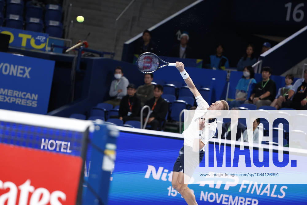 Jiri Lehecka (Czechia) serves against Adolfo Daniel Vallejo (Paraguay) during their quarterfinal match at the Kinoshita Group Japan Open Tennis Championships at Ariake Colosseum in Tokyo. The tournament runs from September 29 to October 6. Lehecka won 6-1, 6-1. Tokyo Japan - ZUMAm191 20261004_aap_m191_146