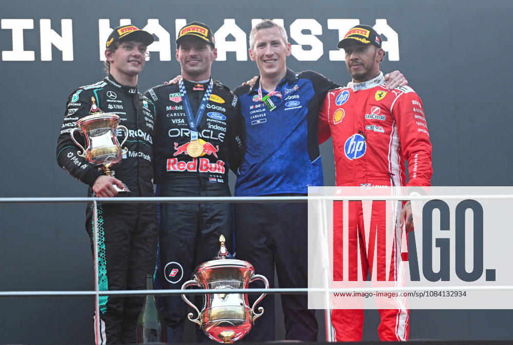 Oracle Red Bull Racing driver Max Verstappen (3), Mercedes-AMG PETRONAS F1 Team driver Kimi Antonelli (12), Scuderia Ferrari HP driver Lewis Hamilton (44) pose for a photograph after the Formula 1 Gulf Air Bahrain Grand Prix in Malaysia at the PETRONAS Sepang International Circuit, in Sepang, Selangor, Malaysia. Sepang Malaysia - ZUMAk197 20261004_zsp_k197_029