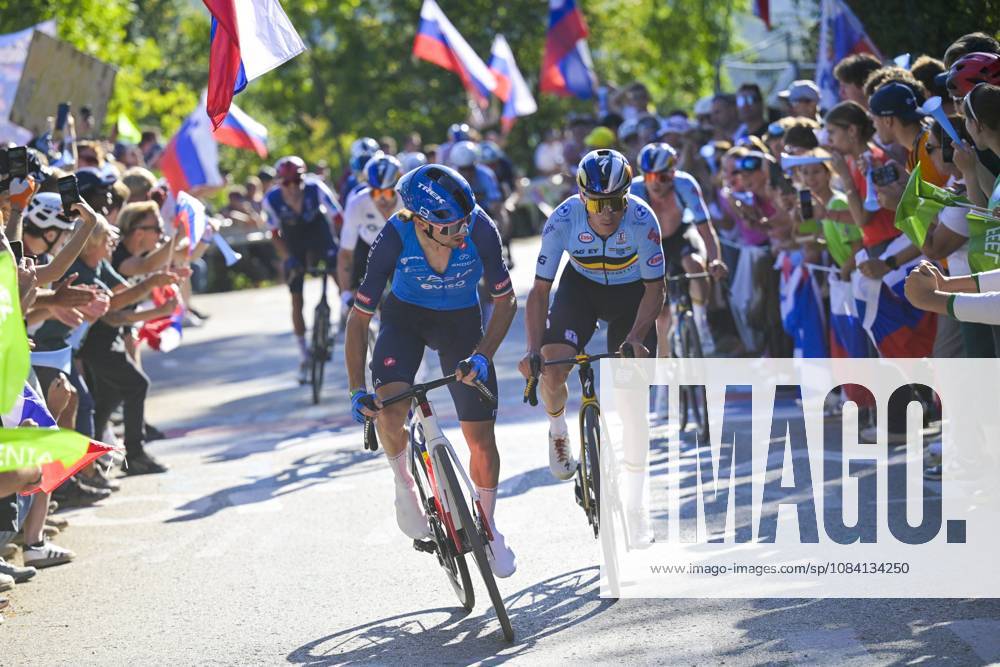 UEC 2026 Road European Championships Ljubljana 04 10 2026 LJUBLJANA, SLOVENIA - OCTOBER 04 : Ciccone Giulio (ITA) and Evenepoel Remco (BEL) in action during the Men Elite cycling road race at the 2026 UEC Road European Championships Ljubljana, an UCI Continental Championships cycling race of 196,3 km with start in Ljubljana and finish in Sencur on October 4, 2026 in Ljubljana, Slovenia, 04 10 2026 Ljubljana Slovenia