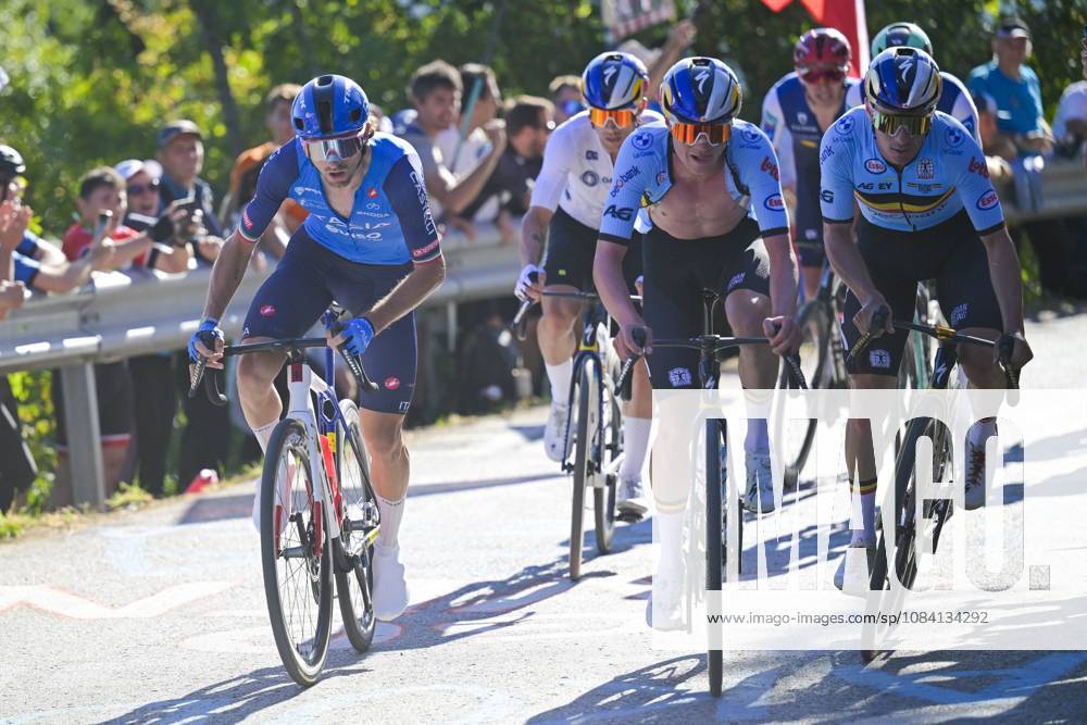 UEC 2026 Road European Championships Ljubljana 04 10 2026 LJUBLJANA, SLOVENIA - OCTOBER 04 : Ciccone Giulio (ITA) Van Gils Maxim (BEL) and Evenepoel Remco (BEL) in action during the Men Elite cycling road race at the 2026 UEC Road European Championships Ljubljana, an UCI Continental Championships cycling race of 196,3 km with start in Ljubljana and finish in Sencur on October 4, 2026 in Ljubljana, Slovenia, 04 10 2026 Ljubljana Slovenia