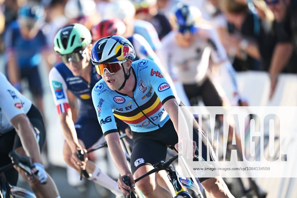 Belgium s Maxim Van Gils pictured in action during the elite men Road Race race (196,2 km) at the cycling UEC Road European Championships, in Ljubljana, Slovenia Sunday 4 October 2026. The UEC Road European Championships are taking place from 02 to 07 October in Ljubljana, Slovenia. DAVIDxPINTENS x188706421x
