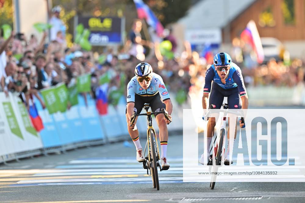 Belgium s Remco Evenepoel and Italy s Giulio Ciccone sprint to the finish of the elite men Road Race race (196,2 km) at the cycling UEC Road European Championships, in Ljubljana, Slovenia Sunday 4 October 2026. The UEC Road European Championships are taking place from 02 to 07 October in Ljubljana, Slovenia. DAVIDxPINTENS x188708219x