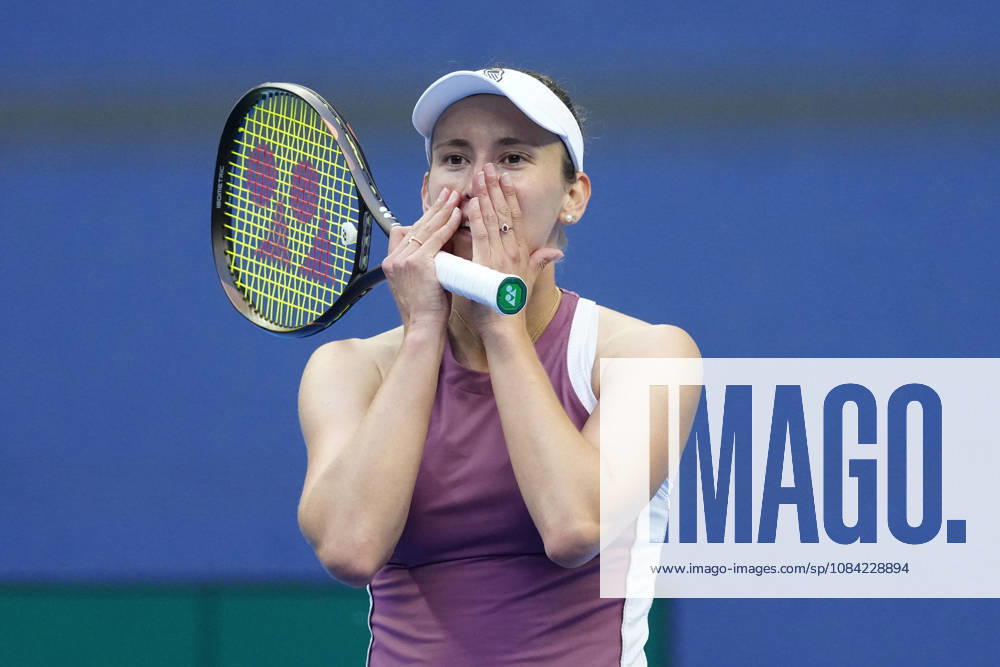 2026 China Open Women s Singles Round of 16 match in Beijing - 07 Oct. Elise Mertens of Belgium celebrates winning against Coco Gauff of the United States (Not in picture) during Women s Singles Round of 16 match on day eight of China Open at the National Tennis Center. Beijing China