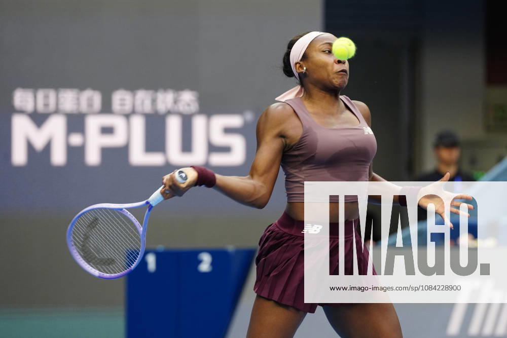 2026 China Open Women s Singles Round of 16 match in Beijing - 07 Oct. Coco Gauff of the United States seen in action against Elise Mertens of Belgium (Not in picture) during Women s Singles Round of 16 match on day eight of China Open at the National Tennis Center. Beijing China
