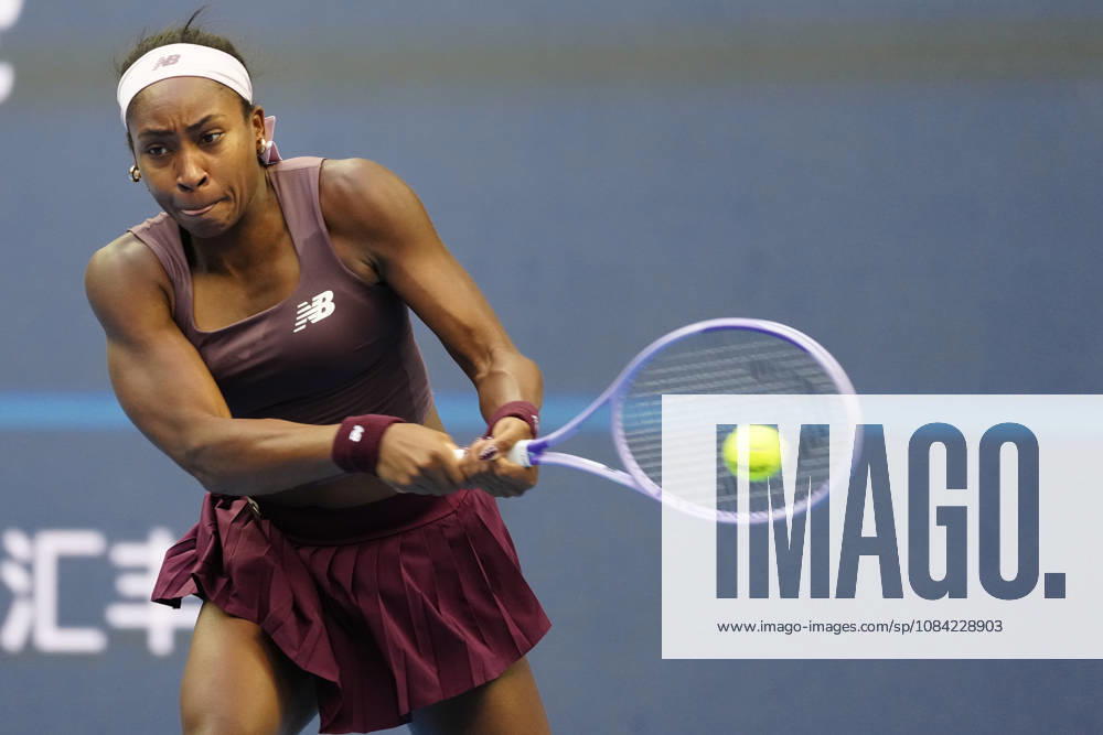 2026 China Open Women s Singles Round of 16 match in Beijing - 07 Oct. Coco Gauff of the United States seen in action against Elise Mertens of Belgium (Not in picture) during Women s Singles Round of 16 match on day eight of China Open at the National Tennis Center. Beijing China