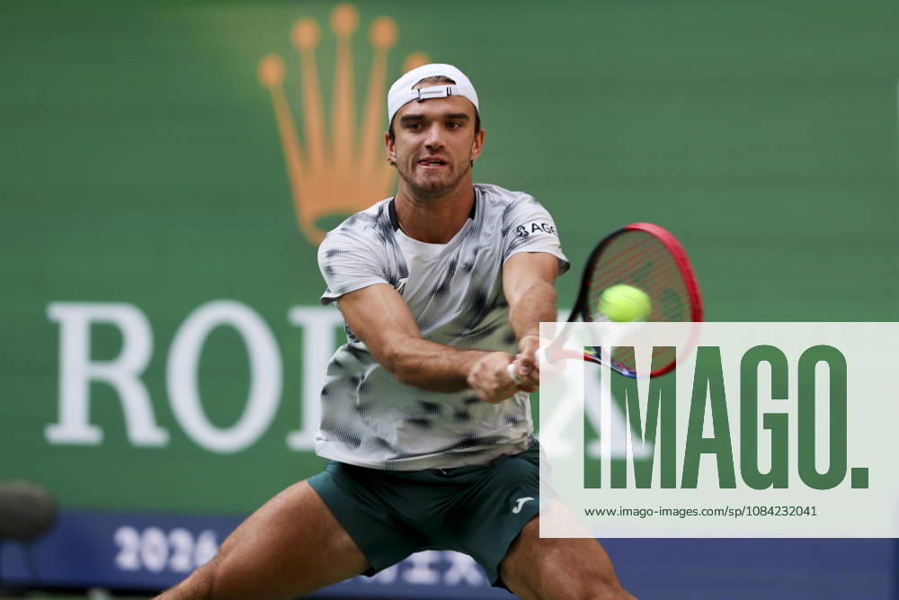 (261007) -- SHANGHAI, Oct. 7, 2026 -- Tomas Machac hits a return during the men s singles first round match between Zhang Zhizhen of China and Tomas Machac of the Czech Republic at the 2026 ATP, Tennis Herren tour Shanghai Masters tennis tournament in Shanghai, China, Oct. 7, 2026. ) (SP)CHINA-SHANGHAI-TENNIS-SHANGHAI MASTERS-MEN S SINGLES (CN) WangxXiang