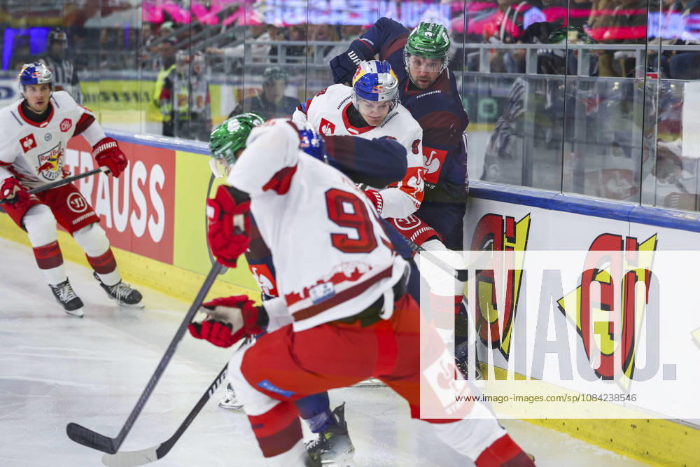 Ice hockey, Eishockey - CHL, EC RBS vs Berlin SALZBURG,AUSTRIA,07.OCT.26 - ICE HOCKEY - CHL, Champions Hockey League, group stage, EC Red Bull Salzburg vs Eisbaeren Berlin. Image shows Mathias Boehm (EC RBS) and Gabriel Fontaine (Berlin). GEPAxpictures Geieregger