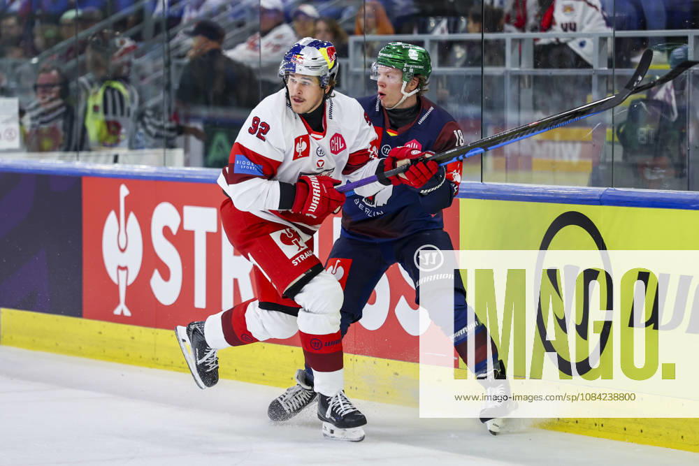 Ice hockey, Eishockey - CHL, EC RBS vs Berlin SALZBURG,AUSTRIA,07.OCT.26 - ICE HOCKEY - CHL, Champions Hockey League, group stage, EC Red Bull Salzburg vs Eisbaeren Berlin. Image shows Alexander Rebernig (EC RBS) and Jonas Mueller (Berlin). GEPAxpictures Geieregger