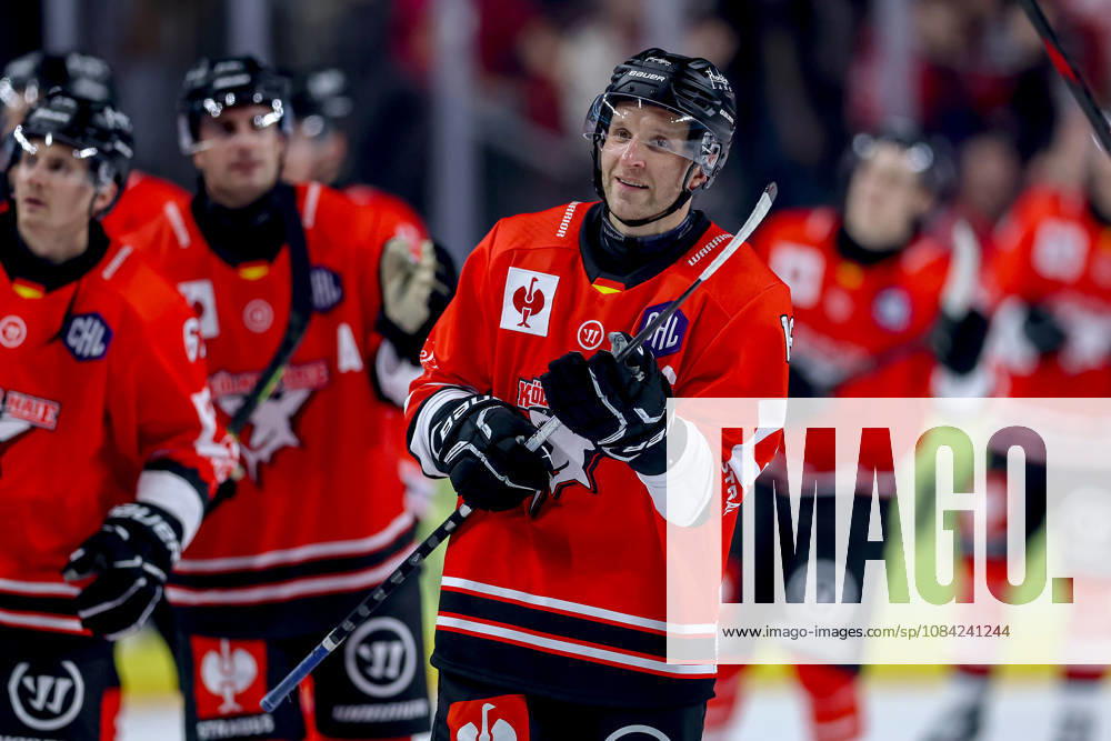 Eishockey, CHL, Kölner Haie - Blue Fox Herning, Champions Hockey League 2026 27, 5. Spieltag, Saison 2026 27, Lanxess-Arena Köln: Abschlussjubel nach dem 3:0 Sieg - Frederik Storm (Koelner Haie 19) Nordrhein-Westfalen Deutschland