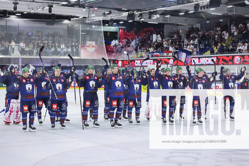 Ice hockey, Eishockey - CHL, EC RBS vs Berlin SALZBURG,AUSTRIA,07.OCT.26 - ICE HOCKEY - CHL, Champions Hockey League, group stage, EC Red Bull Salzburg vs Eisbaeren Berlin. Image shows the celebration of Berlin. GEPAxpictures Geieregger