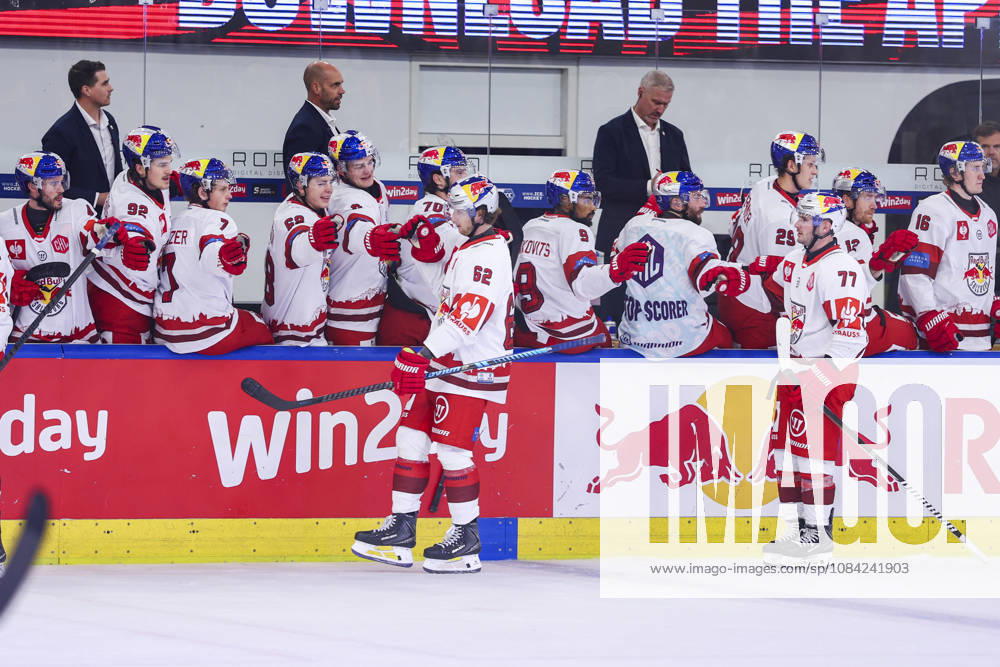 Ice hockey, Eishockey - CHL, EC RBS vs Berlin SALZBURG,AUSTRIA,07.OCT.26 - ICE HOCKEY - CHL, Champions Hockey League, group stage, EC Red Bull Salzburg vs Eisbaeren Berlin. Image shows the rejoicing of RBS. GEPAxpictures Geieregger