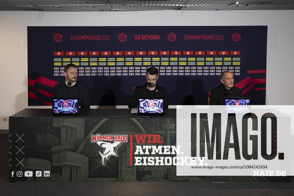 CHL; Kölner Haie - Herning Blue Fox; Köln, 07.10.2026 Garth Murrax (Herning Blue Fox, Head Coach); Jason Schade; Thomas Berglund (Kölner Haie, Head Coach); CHL; Kölner Haie - Herning Blue Fox am 07.10.2026 in der Lanxessarena in Köln (Deutschland).