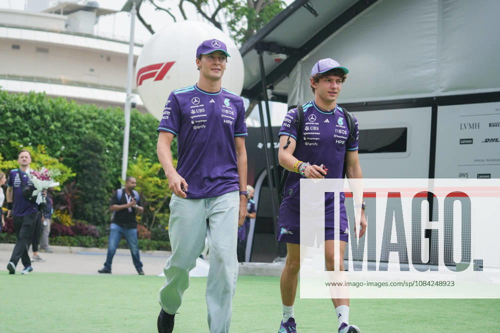 F1 2026: (Paddock) Singapore Grand Prix in Singapore, Singapore - 08 Oct 2026 George Russell (GBR) (Mercedes-AMG Petronas F1 Team) and Andrea Kimi Antonelli (ITA) (Mercedes-AMG Petronas F1 Team) in the paddock of the Formula 1 Singapore Grand Prix 2026 at the Marina Bay Street Circuit. Singapore Singapore
