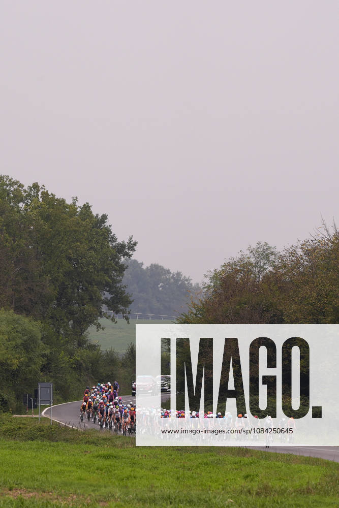 The pack rides during the 110th edition of the Gran Piemonte 2026 a 185 km one day race from Asti to Bra on October 08, 2026, Italy.